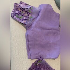 NEW Lavender Cut Work Muslin Saree with 2 Blouses